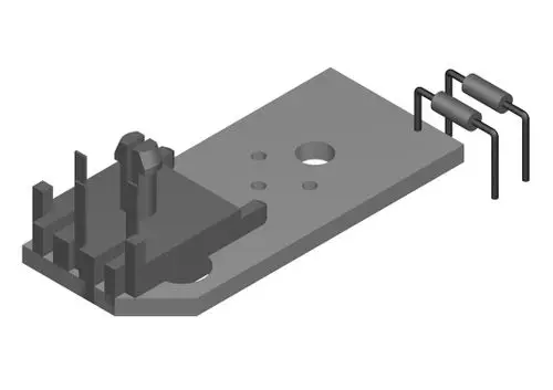 BOSCH Kodierstecker in einer technischen Abbildung, bestehend aus einer plattenförmigen Basis mit mehreren Stiften und zwei verbundenen Widerständen.